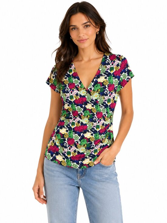 Boden Tops - BODEN Floral Faux Wrap Surplice Top V-Neck Short Sleeve Stretch US 12 UK 16
